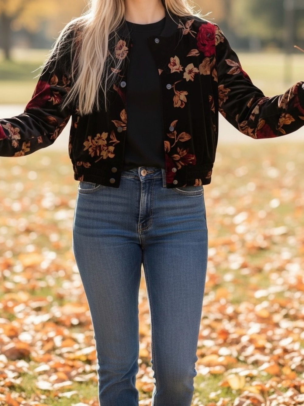 RACHEL Rachel Roy Black Floral Velvet-Look Bomber Jacket XS